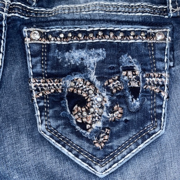 Rose Gold Rock Revival Skinny Jeans - Picture 2 of 5